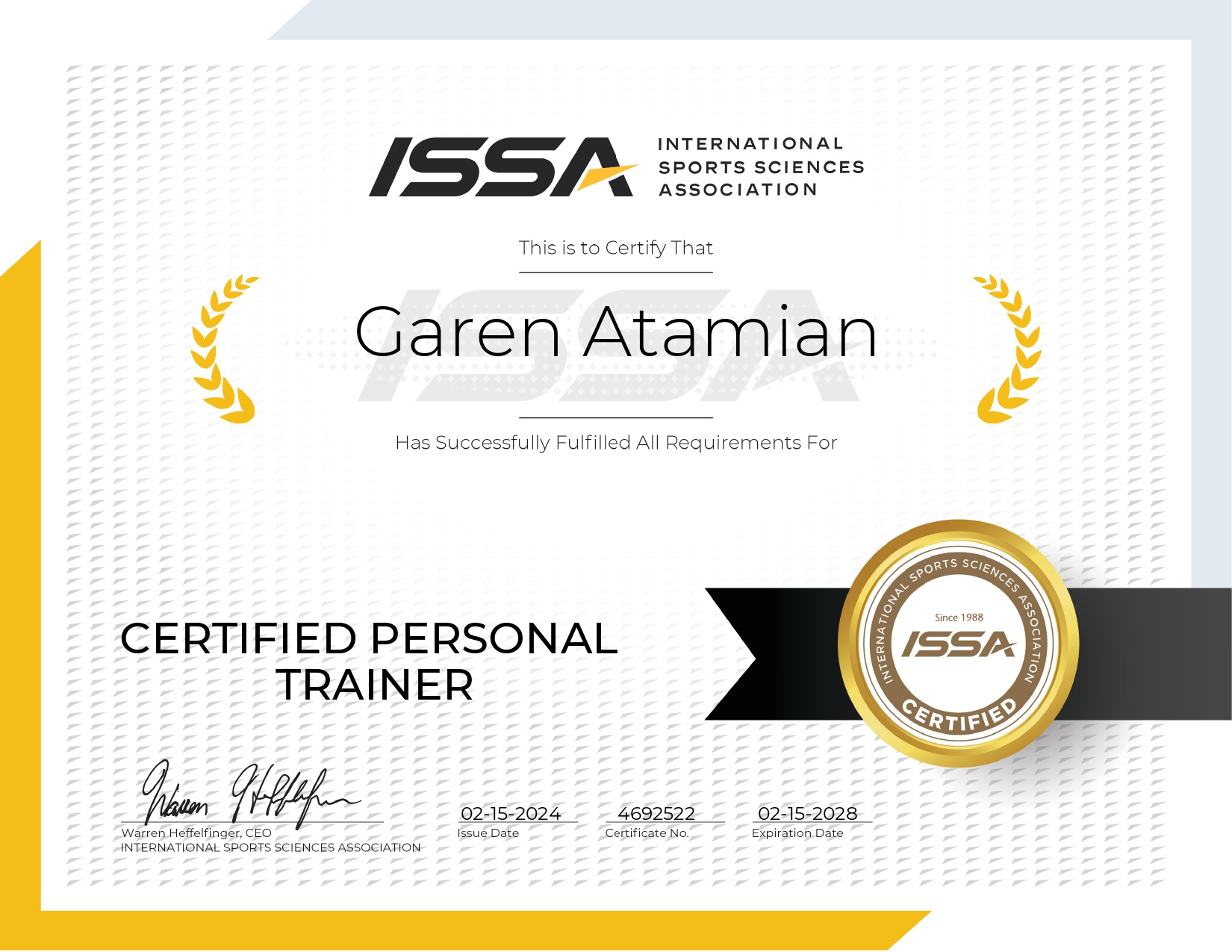 Certified Personal Trainer — ISSA